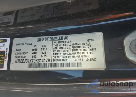 2009 Smart Fortwo Pure z USA, uszkodzony, nr VIN WMEEJ31X79K314179